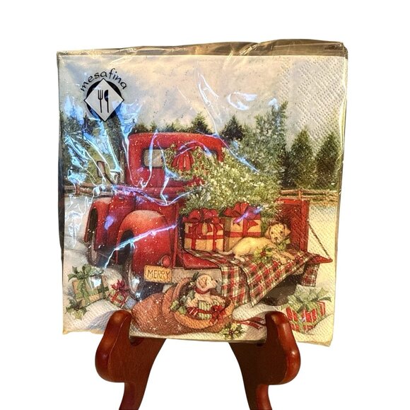 Mesafina Christmas Holidays Dog Old Truck 3 Ply Paper Napkin 40 Ct Germany Made - Picture 1 of 8